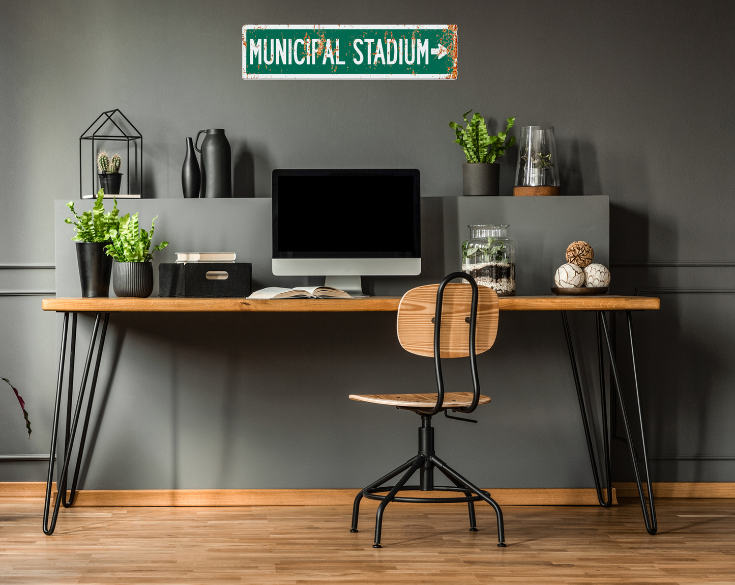 Retro Municipal Stadium Road Sign