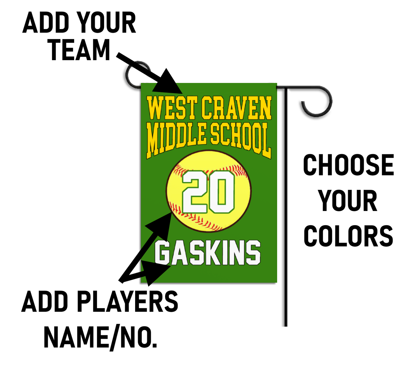 Custom School Softball Player Garden Flag