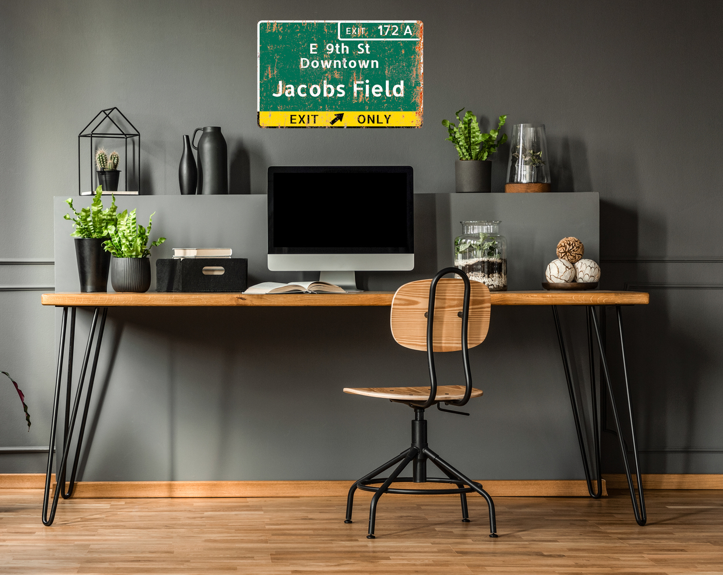 Retro Jacob's Field Metal Highway Sign