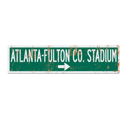 Retro Atlanta Fulton Co Stadium Metal Road Sign