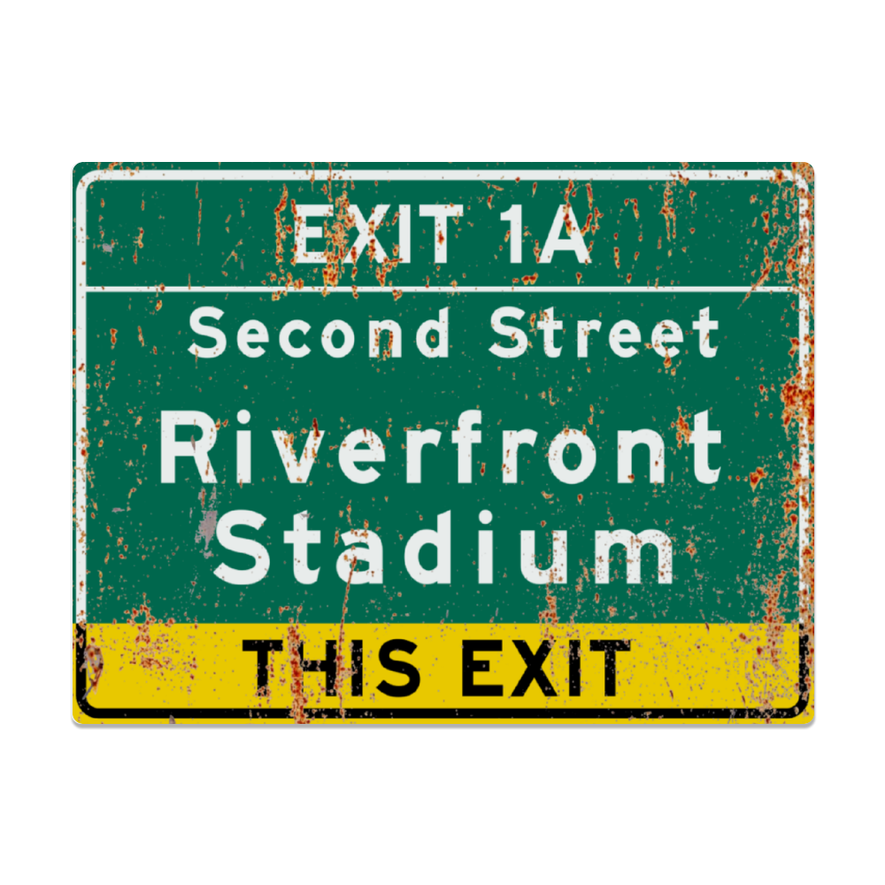 Retro Riverfront Stadium Cincinnati Highway Aluminum Sign